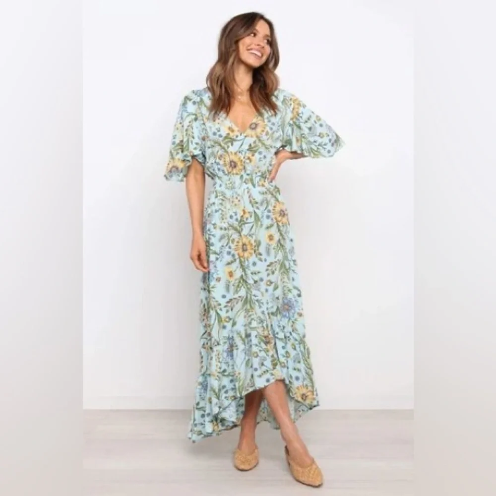 ABEL THE LABEL blue floral high low dress | size medium - Picture 6 of 8